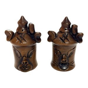 Vintage Hand Carved Wooden Pig Salt & Pepper Shakers Set Folk Art Farmhouse 3.5”